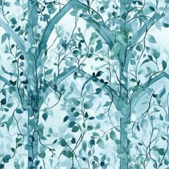 Poster - Soothing watercolor doodle art with calming leafy patterns and gentle hues for relaxation and inspiration