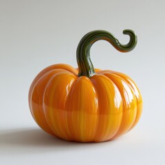 Poster - Bright orange pumpkin with a curved green stem, perfect for autumn decorations and seasonal displays