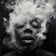 Sticker - Enigmatic Smoke Portrait: A Monochromatic Masterpiece