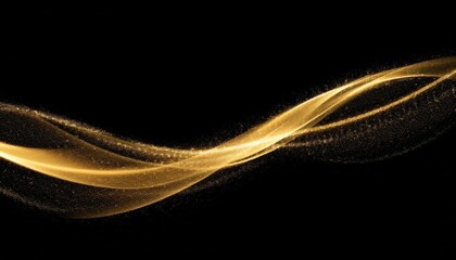 Wall Mural - Abstract golden wave with glittering light effects flows on a black background