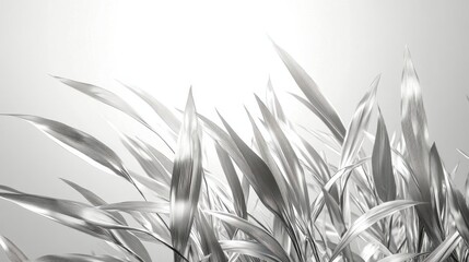 Aufkleber - Sleek metallic silver grass blades shimmer against a bright white backdrop highlighting a futuristic aesthetic