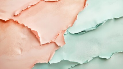 Aufkleber - Elegant pastel peach and mint torn patches creating a soothing textured background for various creative uses