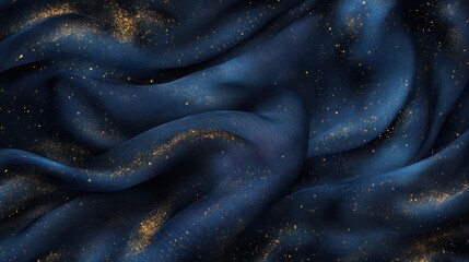 Aufkleber - Indigo and midnight blue watercolor texture with shimmering gold flecks creating a luxurious and mysterious atmosphere