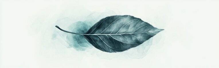 Aufkleber - Calming abstract silhouette of a leaf in teal and gray gradient pencil strokes captures minimalist beauty