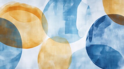 Poster - Abstract pencil strokes create a textured composition of pastel blue and amber circular shapes layered naturally
