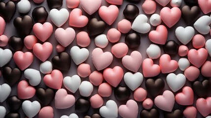 Wall Mural - Colorful Collection of Pink, Grey, and White Candy Hearts and Dots on a Grey Background for Sweet Celebrations and Festive Occasions