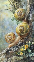 Canvas Print - Snail's Journey: A Close-Up Nature Painting