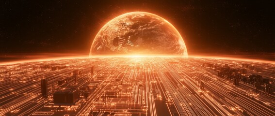 Wall Mural - A computer-generated depiction of a planet, illustrating the concept of advanced future technology