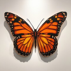 Poster - Vibrant orange monarch butterfly with open wings on a clean white background showing intricate wing patterns