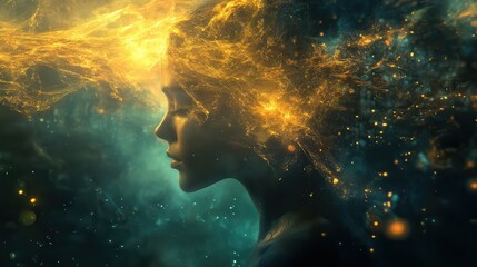Aufkleber - Surreal woman glowing with radiant light and waterlike reflections in a mystical realm