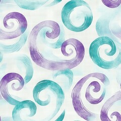 Poster - Soft watercolor doodle pattern featuring swirling lines and spirals in muted lavender and teal tones on textured white background