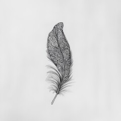 Poster - Intricate pencil drawing of a single feather showcasing detailed patterns and delicate textures