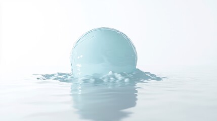 Leinwandbilder - Light blue sphere in water with ripples and splash against a bright white background