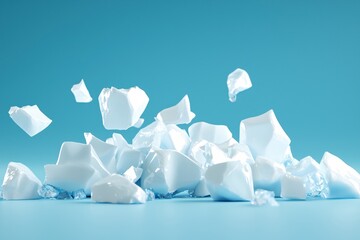 Poster - White ice fragments on a light blue background abstract composition with cool and clean feeling