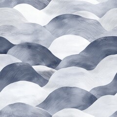 Poster - Soft watercolor pattern featuring gentle doodle cartoon waves in muted grays and silvers creating a calming background