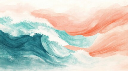 Poster - Smooth pastel waves create a calming ambiance with soft coral tones and gentle turquoise hues that evoke tranquility near the shoreline