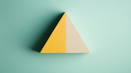 Leinwandbilder - Geometric composition featuring a yellow and beige triangular block against a soft mint background