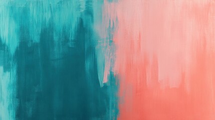 Aufkleber - Faint pencil strokes create a soothing blend of teal and coral on canvas in an abstract artwork