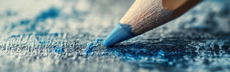 Poster - Elegant blue pencil strokes create a soft wash on textured paper during an afternoon art session