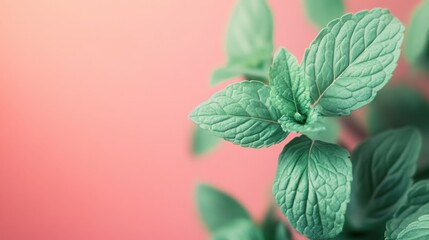 Aufkleber - Elegant pastel peach background transitioning into mint green, featuring fresh mint leaves in detail