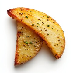 Poster - Crispy roasted potato wedge served with herbs on a clean white plate