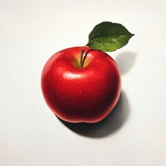 Aufkleber - Shiny red apple with a green leaf resting on a smooth surface in soft natural light
