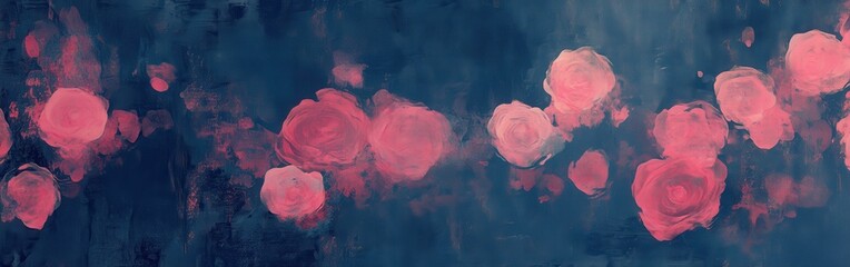 Poster - Soft pink romance blooms in a dreamy bokeh background with hints of blue for serene ambiance