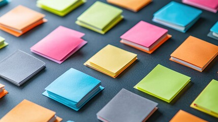 Poster - Colorful sticky notes arranged neatly on a dark surface creating a vibrant and organized pattern