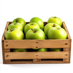 Aufkleber - Fresh green apples neatly arranged in a polished wooden crate ideal for markets or home kitchens