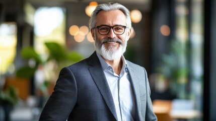 Aufkleber - Confident business professional smiling in modern corporate office setting during bright daylight