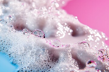 Poster - Abstract close up of water bubbles with a pink and blue background creating a dreamy effect