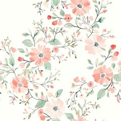 Poster - Watercolor doodle florals featuring soft colors and intricate botanical patterns for decoration