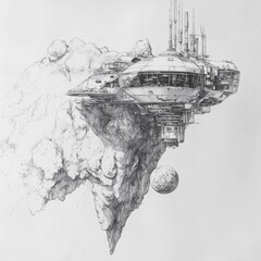 Poster - Futuristic space habitat suspended in front of a distant celestial body in deep space