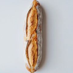 Poster - Golden crusted fresh baguette resting on a light surface, perfect for a casual meal or gourmet experience