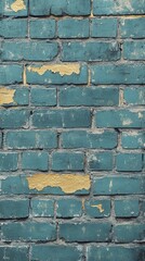 Aufkleber - Distressed teal brick wall with subtle gold detailing in urban setting during daylight