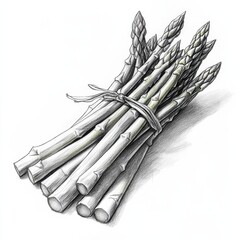 Poster - Detailed sketch of a bunch of asparagus spears tied together with string captured in a rustic style