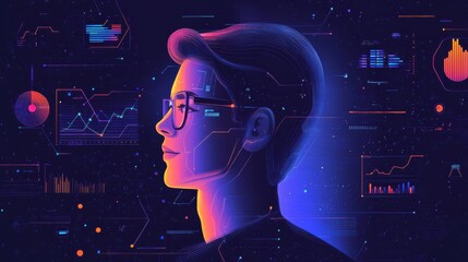 Poster - Bold design showcasing startup founders deep in thought about future innovations and business strategies in a vibrant digital landscape