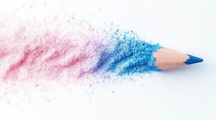 Poster - Pencil shavings create a colorful gradient from blue to pink on a clean white background