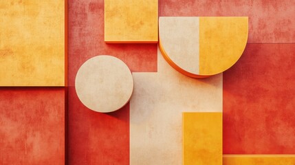 Poster - Minimalist amber and coral color blocks create a vibrant abstract design in a contemporary space
