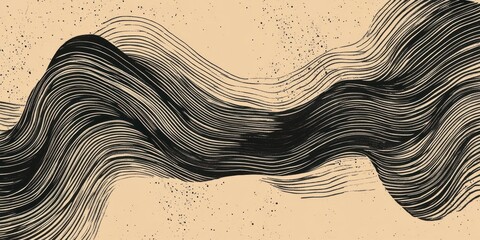 Poster - Hand-drawn texture featuring flowing black lines on a soft beige background in a unique artistic style