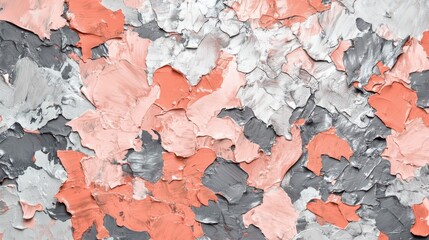 Poster - Elegant coral and gray textured surface with jagged blotches creating a striking visual contrast in a contemporary design setting