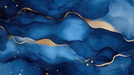 Poster - Deep indigo and midnight hues merge with delicate golden accents in an abstract artistic composition
