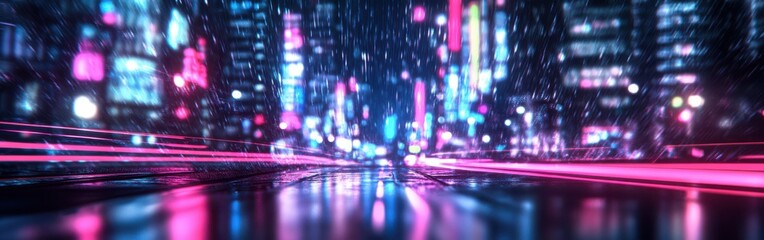 Aufkleber - Bold neon bokeh creates a striking visual experience in a vibrant city at night with magenta highlights