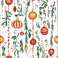 Aufkleber - Intricate doodle cartoon drawings of festive ornaments and greenery in vibrant colors for holiday decorations