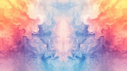 Wall Mural - Symmetrical Pastel Gradient Swirls in Soft Pink Orange Blue and Purple Hues with Ethereal Texture Background Design for Creative Applications