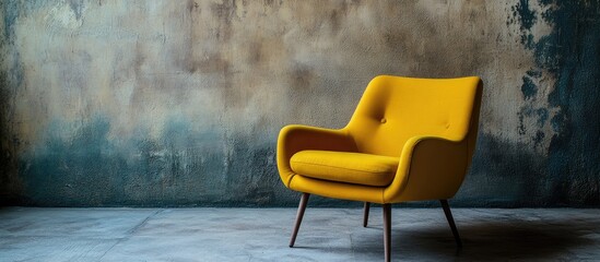 Wall Mural - Stylish modern yellow chair in a minimalist room with textured wall showcasing contemporary interior design inspiration