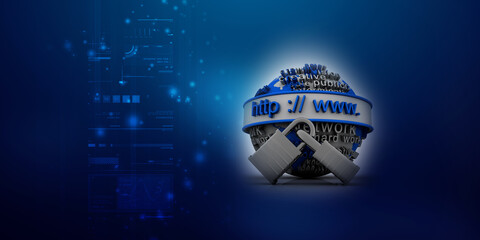 Fototapete - 3d rendering https WWW sign on globe protected lock