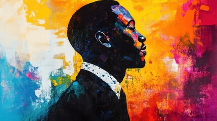 Poster - Vibrant silhouette of a man against a colorful abstract background showcasing a blend of colors and emotion