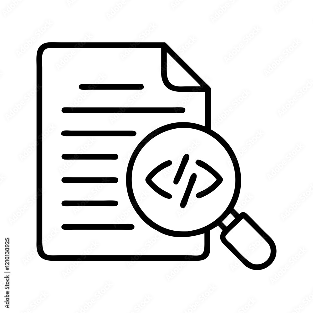 เวกเตอร์ Stock code review icon, code review line art - simple line art ...