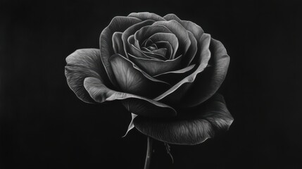 Poster - Dark elegance of a charcoal rose against a solid black background highlighting intricate details and textures